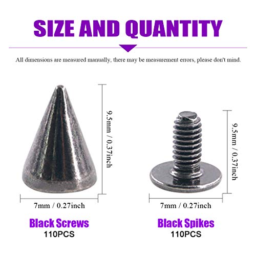 Swpeet 110 Pairs Gun-Black 7Mm X 9.5Mm Bullet Cone Spike And Stud Metal Screw Back For Diy Leather Craft Cool Rivets Punk Stud Coincal Layer #TOP1