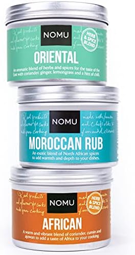 NOMU Rub Afri Asia Trio Set - African, Oriental & Moroccan Seasonings (3-pack) - Premium Blends of Herbs & Spices - No MSG or Preservatives