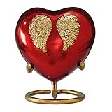 Red Heart Keepsake Urn - Mini Heart Cremation Urn with Stand & Box - Small Angel Heart Urn for Human...