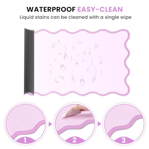 Image of Leather Desk Mat, XXL Large 31.4x15.7in Scalloped Gaming Mouse pad,Non-Slip Rubber Base Keyboard Pad Mousepad for Laptop Computer Game Home Office,Waterproof and Oilproof Desktop Mat I Pink