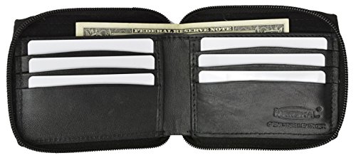 Men's premium soft leather zippered bifold wallet outside zippered coin pocket2