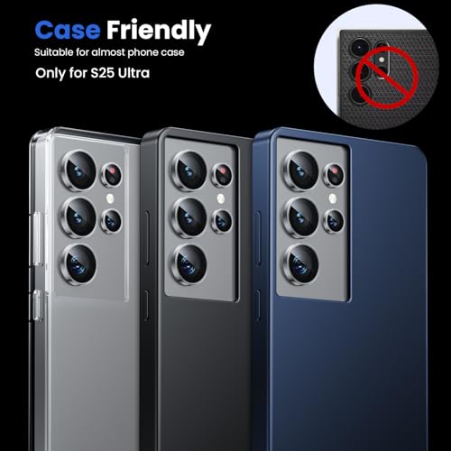 Image of WSKEN for Samsung Galaxy S25 Ultra Camera Lens Protector - Ultra Thin | Case Friendly, 9H Shatterproof Tempered Glass, Anti Scratch Metal Circle, Camera Screen Protector Cover Accessories, Silver