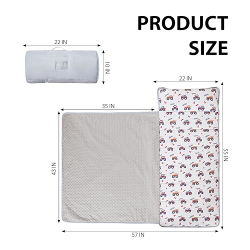 Toddler Nap Mat with Pillow and Minky Blanket 55''x35'' Toddler Sleeping Bag for Daycare, Preschool Travel Camping Mat Nap Mat for Boys and Girls - Image 3