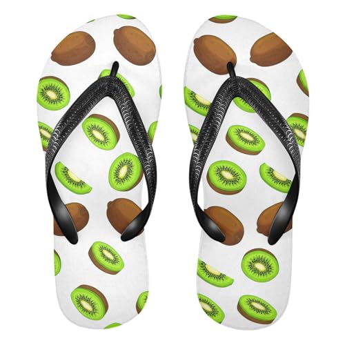 Sinestour White Kiwi Fruits Flip Flops for Beach Thong Sandals Anti-slip Lightweight Beach Slippers for Summer Swim Travel