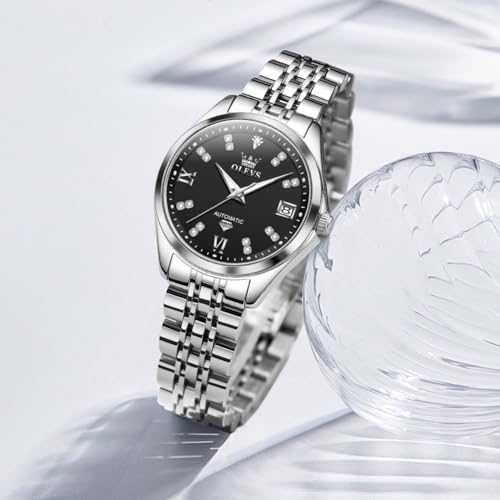 Image of OLEVS Womens Automatic Watch Diamond Luxury Date Ladies Dress Classic Self Winding Wrist Watches
