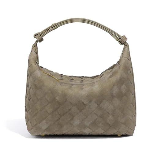 Luxuriöse Wildleder-Hobo-Tasche für Damen, gewebtes Leder, Schultertaschen mit Tragegriff oben, Kiefernteefarbe, Small