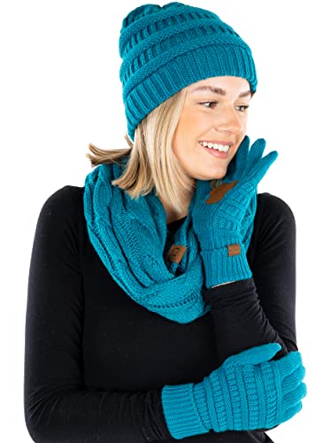 Funky Junque Beanie, Glove, & Scarf Bundle: Teal