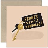OEC Cute New Home Card for Couple - Fun Keychain Keys Housewarming Card for Couple - Frohes Neues Zuhause Card for Friends and Family | Blank Inside with Envelope