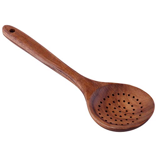 FASE Cuchara de madera de teca, cuchara de mango largo, cucharón grande de arroz, cuchara de madera, cuchara de espumadera, utensilios de cocina de madera