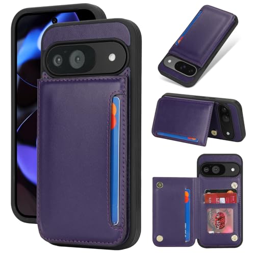 iCoverCase Compatible with Google Pixel 9/9 Pro Case with Card Holder Wallet Phone Case for Women Men [RFID Blocking] PU Leather Protective Wallet Case for Pixel 9/9 Pro (Dark Purple)