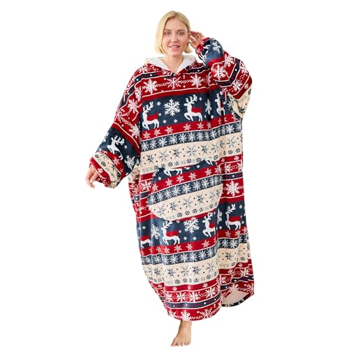 Generic Fleece Wearable Blanket Hoodie, Red Christmas Deer