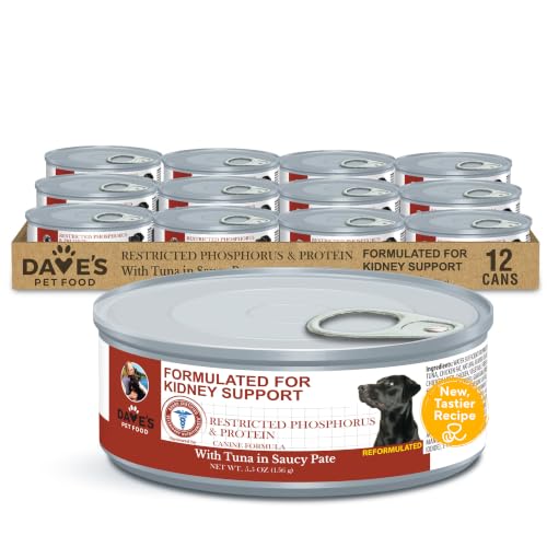 Daves Pet Food Kidney Care Dog Food (Tuna Pate) NEW Recipe! Wet Renal Dog Food Low Phosphorus Renal Kidney Support Vet Formulated 5.5 oz (12 Pack)