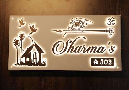 Aarushi Creations Acrylic Personalized Home Door Name Plate with LED Light - 3 Year Warranty - 10 Year Design Life - Acrylic Embossed letters, Mirror shine, White 0538B (16x8 Inch) (B0CJWBFV8K) Amazon Price History, Amazon Price Tracker
