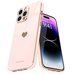 Teageo Kompatibel mit iPhone 14 Pro Hülle, Süße Herz Mädchen Handyhülle Luxuriös Galvanisierte Weich TPU Kameraschutz Kratzfest Stoßfest Schutzhülle Bumper Phone Case für iPhone 14 Pro, Licht Rosa