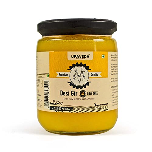 Upaveda A2 Pure Ghee 100 Gir Cow Ghee Vedic Bilona Method 500 ml Glass Bottle Grassfed