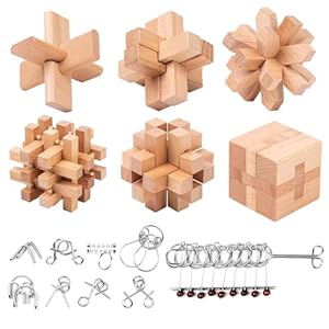 Wooden Brain Teaser Puzzles – Metal Unlock Interlock Game, IQ Logic Test Puzzles Game, 3D Puzzle Toy Brain Teaser for Kids and Adults, Mind Educational Toy Travel Games [15pcs of Pack ]