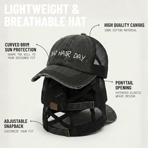 Image of Funky Junque Womens Baseball Cap Dad Hat Ponytail Messy Bun Trucker Ponycap