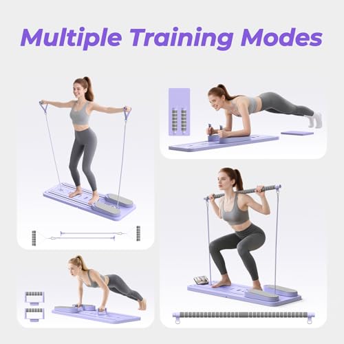 Multifunctional Pilates Board, Pilates Reformer Sets 7-in-1 Foldable Pilates Reformer Machine for Home Workout with Timer, Phone Holder, Push-up Bar, Ab Board, 330LBS Capacity Portable Set - Image 3