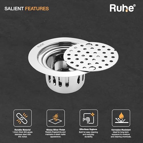Image of Ruhe Round Floor Drain with Lock and Cockroach Trap (5 Inches) | 304-Grade Stainless Steel Floor Drainer