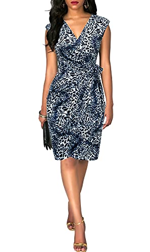 Image of Berydress Women's Vintage V-Neck Sheath Casual Party Work Faux Black Wrap Dress