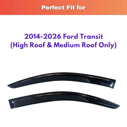 Image of KPY Rain Guards Fit for 2014-2026 Ford Transit, Out-Channel Window Visors Vent Wind Deflectors 2PC, Truck Accessories for 14-26 Transit (High Roof & Medium Roof Only)