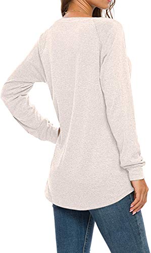 Auselily Womens Long Sleeve Tunic Tops Casual Loose Fit Sweatshirts Round Neck Pullover Blouse Sweatshirts With Pocket Beige L thumb #3