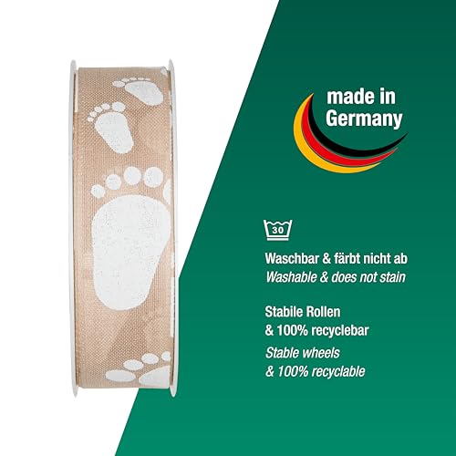Halbach Seidenbänder Geschenkband Baby | 25mm x 16m | Schleifenband als Deko für Babyparty und zum Verpacken von Geschenken für Babyshower | Farbe: natur/weiß
