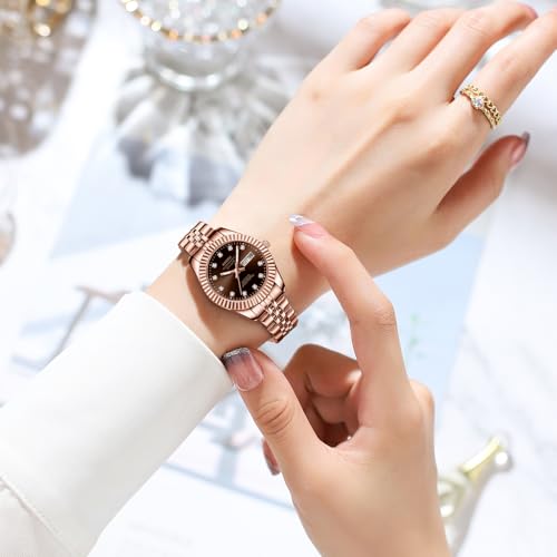 Image of NIBOSI Watches for Woman Analog Quartz Stainless Steel Diamond Rose Gold Green Small Dial Women Watches Classic Wrist Watch Date Waterproof