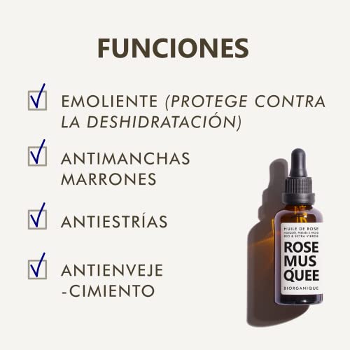 Aceite de Rosa Mosqueta Orgánico - 100% Puro, Natural, Prensado en frio y Orgánico - 50 ml - Cuidado Antienvejecimiento, Piel, Cicatrices y Estrías.