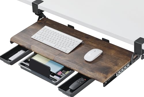 Ethu Bandeja Para Teclado Debajo Del Escritorio Con Cajones De Almacenamiento, Cajón De Teclado De 68 X 30 Cm Con Abrazadera En C, Estante Retráctil Para Teclado Debajo Del Escritorio Para El Hogar Y