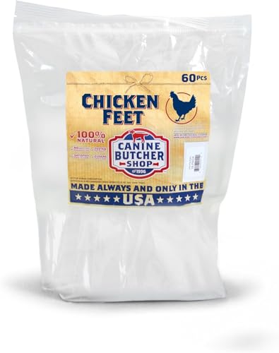 Canine Butcher Shop Chicken Feet Dog Treats, Raised & Made in USA (60-Pack), Dehydrated Chicken Feet, All Natural Dog Chews & Snacks
