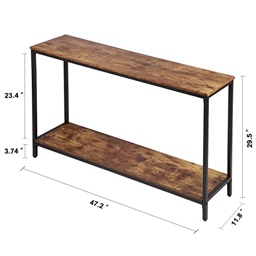 Timberer 47 Inch Entryway Table, Long Console Table With Shelf, Narrow Sofa Table Behind Couch, For Living Room, Foyer, Hallway, Corridor, Rustic Brown #TOP2
