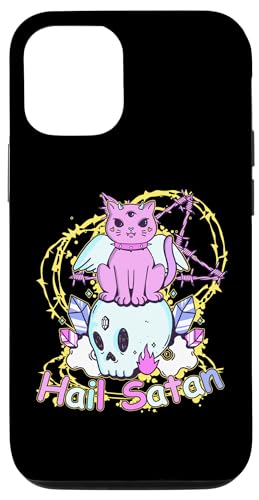 Carcasa para iPhone 13 Pro Funny Hail Satan Pastel Goth Demon Cat espeluznante lindo Kawaii