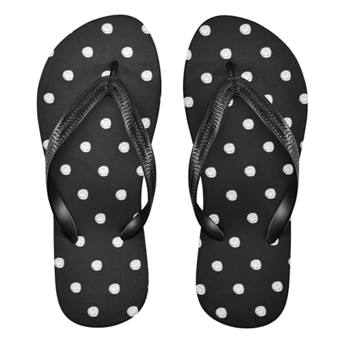 ALAZA Abstract Polka Dot Black Flip Flops for Women Fashion Beach Slippers Comfort Mens Flip Flops Non-Slip Rubber Shower Slippers Sandal for Hotel Travel Sport,XS