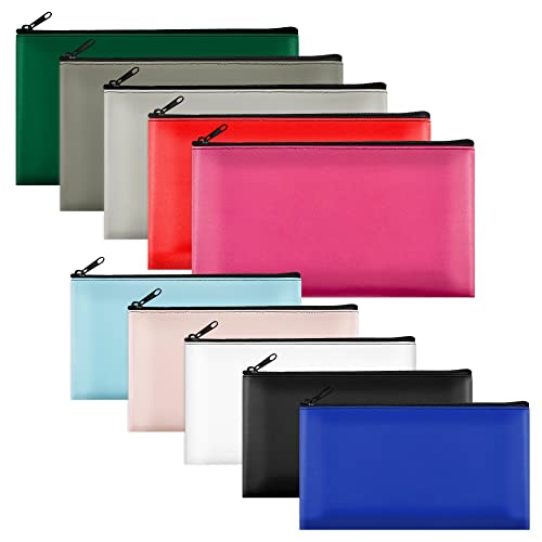 Smartake 10 Pack Bank Deposit Money Bags With Zipper For Cash Coin, Zippered Security Leather Bag, Wallet Pouches Coin Bag, Makeup Bags, 2 Size 10 Colors 11.5" X 6.2", 8.3" X 4.3" #TOP24