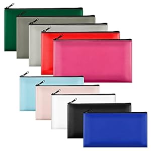 SMARTAKE 10 Pack Bank Deposit Money Bags with Zipper for Cash Coin, Zippered Security Leather Bag, Wallet Pouches Coin Bag, Makeup Bags, 2 Size 10 Colors 11.5″ x 6.2″, 8.3″ x 4.3″