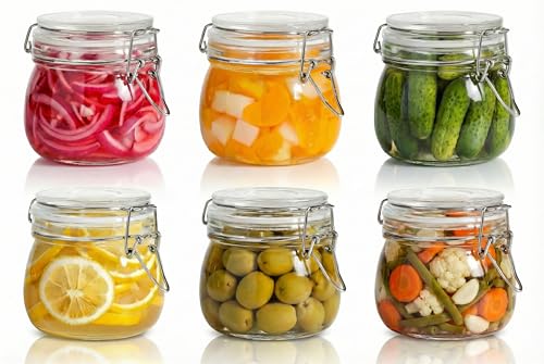 HomArtist Glass Jars with Airtight Lid 17 FL OZ [Set of 6],Glass Canisters with Clamp Lids,Glass Food Storage Jars for Coffee,Sugar, Pasta, Cereal, Best for Canning, Kitchen & Pantry Storage