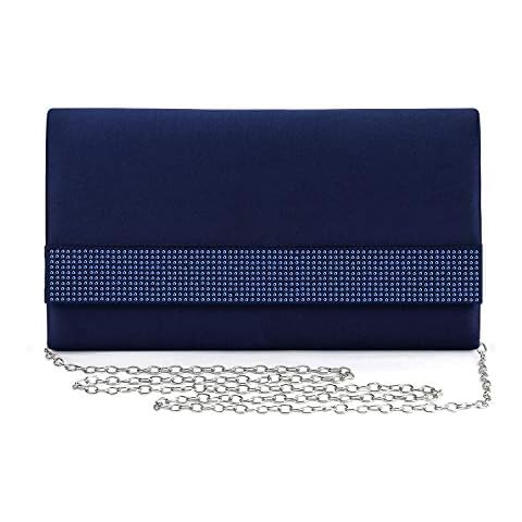 Mulian LilY M052 Satin Rhinestones Evening Bags Party Bridal Clutch Purse For Women Prom Clutch Navy Cover