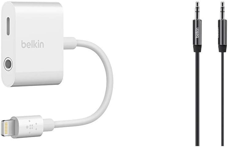Belkin 3.5mm Audio + Charge Rockstar, iPhone Aux Adapter/iPhone Charging Adapter for iPhone XS, XS Max, XR, 8/8 Plus and more & MiXiT Tangle-Free Aux / Auxiliary Cable, 3 Feet (Black) : Electronics