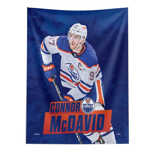 Northwest NHL Edmonton Oilers Connor McDavid Printed Wall Hanging Tapestry, 50 x 60 in, Woven Polyester Fabric, Decorative Fan Art for Bedroom Office Living Room