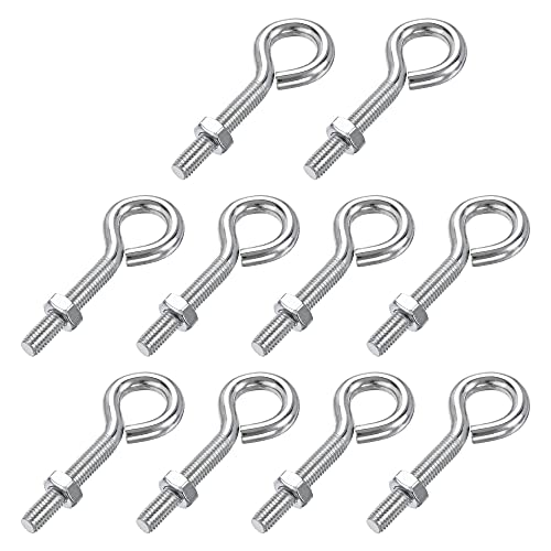 Image of uxcell M8x50mm Eye Hooks Screws Bolts Kit, 10pcs Carbon Steel Hanger Eyelet Hooks Screw with Hex Nuts for Metal Hook, Wood Terminal Ring Hooks