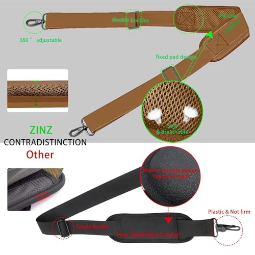 Image of ZINZ 79 inch Shoulder Strap, Extra-thick Fixed Cushion Pad and Dual Clasps Universal Replacement Strap with Metal Swivel Hooks for Laptop Bags, Luggage Bags, Camera, Crossbody(Khaki)