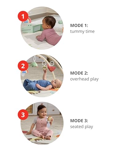 Image of Skip Hop Baby Play Gym 3-in-1 Sensory Tummy Time Activity Mat with 17+ Skill-Building Developmental Activities, 14 Animals & Shapes, 5 Hanging Toys and Crocodile Mirror, Geometric Wonders, Age 0-2y