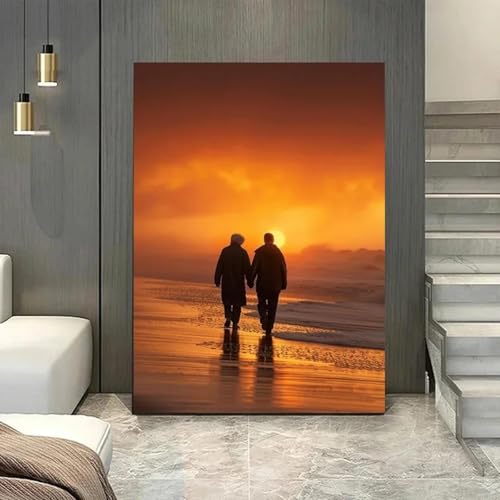 Affiche murale coucher du soleil pour salon chaleureux | Toile bord de mer 80x110cm