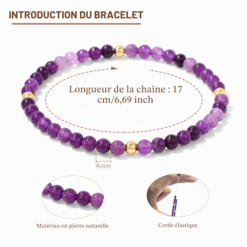 GoPaw Bracelet Pierre Naturelle Femme, 4mm Bracelet Perles Femme Amethyste Perles Naturelle Bracelets pour Femmes Bijoux Cadeau pour Femmes (Lapis-lazuli) – vue 2