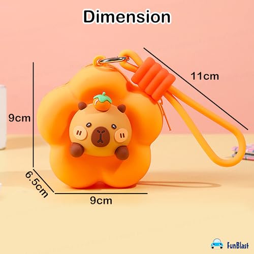 Image of FunBlast Soft Silicone Coin Pouch - Cute Animal Design Mini Purse with Strap, Multipurpose Silicone Pouch, Small Zipper Wallet for Kids & Girls, Kawaii Coin Bag - 9 X 9 X 6.5 cm (Orange)