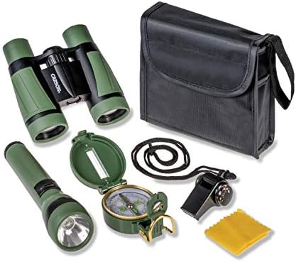 Carson AdventurePak Containing 30mm Kids Field Binoculars, Lensatic Compass, Flashlight and Signal Whistle with a Buit-in Thermometer (HU-401) 2 41uENLbRC4L. AC