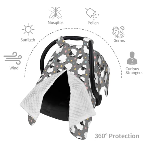 Image of Cute Sheep Lambs Baby Car Seat Canopy Nursing Cover for Newborn Car Seat Breastfeeding Covers Blanket Newborn Shower Gift