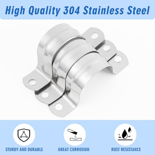 Image of Yaocom 200 Pcs 1 Inch Opening Pipe Strap 304 Stainless Steel Conduit Clamp Reinforced Rigid 2 Hole U Bracket for Pipe Fixing on Various Surfaces