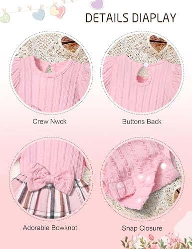 KANGKANG Baby Girl Outfits, Bubble Long Sleeve Romper Plaid Dresses + Socks + Headband Baby Girl Fall Winter Outfits4